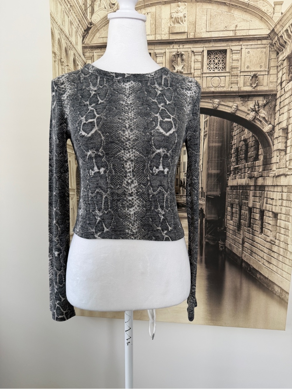 Preloved Women’s Gray Snake-Print Long Sleeve Top